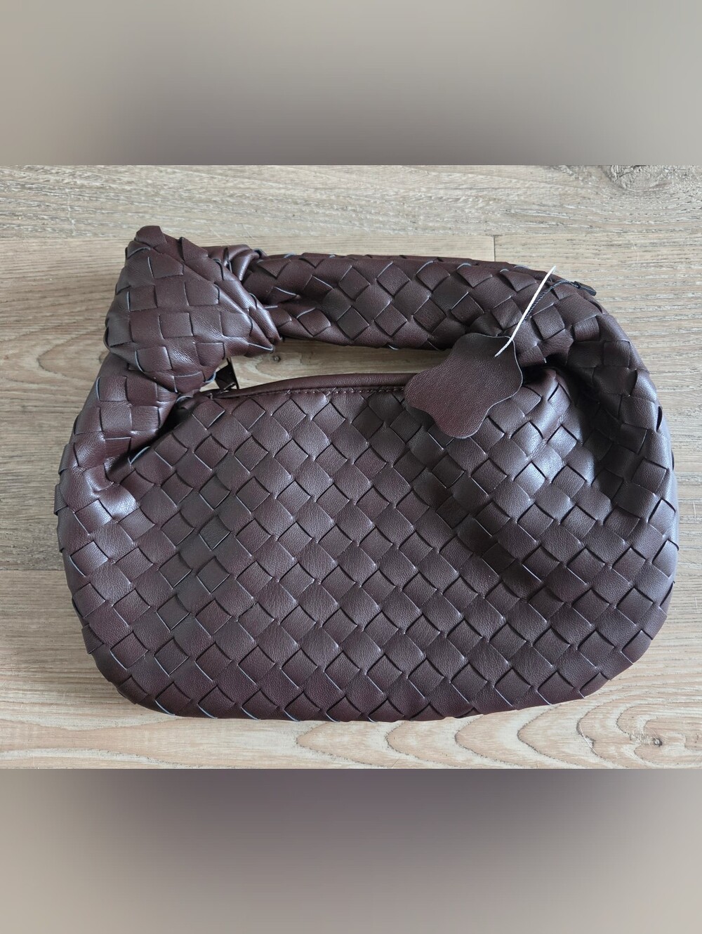 Brown Woven Leather Hobo Shoulder Bag